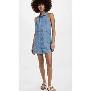 Free People Dress Women's Mini Sami Denim Halter Collared Halter Blue Size L NEW
